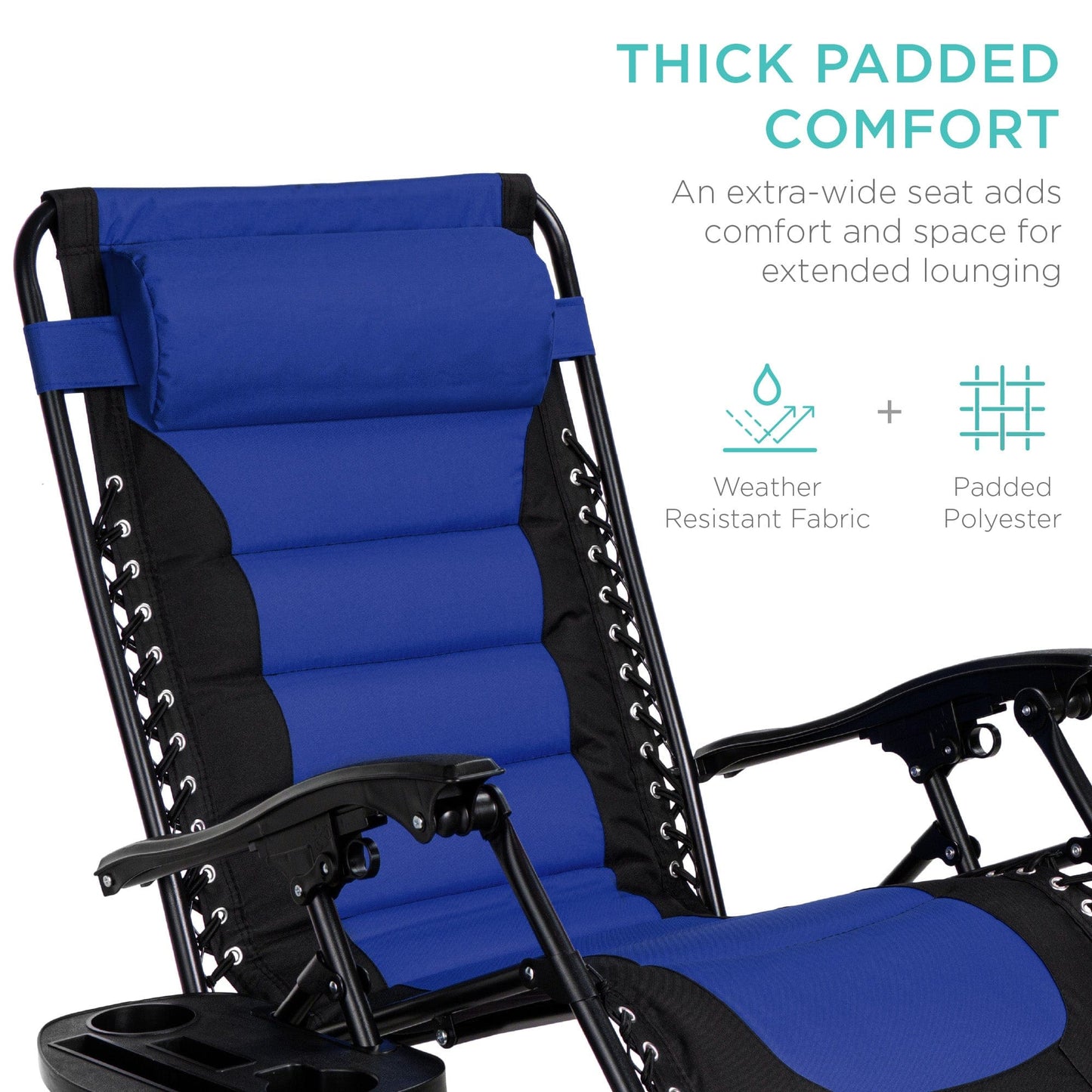 Oversized Padded Zero Gravity Chair, Folding Recliner w/ Headrest, Side Tray