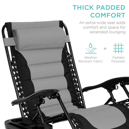 Oversized Padded Zero Gravity Chair, Folding Recliner w/ Headrest, Side Tray