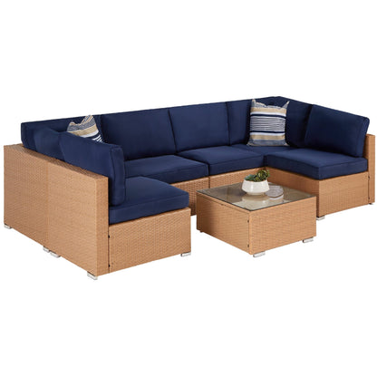 Modular 7-Piece Outdoor Wicker Sectional Set with Pillows and Cover