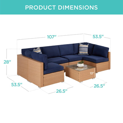 Modular 7-Piece Outdoor Wicker Sectional Set with Pillows and Cover