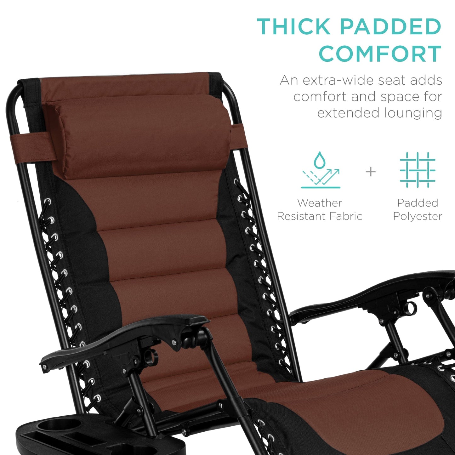 Oversized Padded Zero Gravity Chair, Folding Recliner w/ Headrest, Side Tray