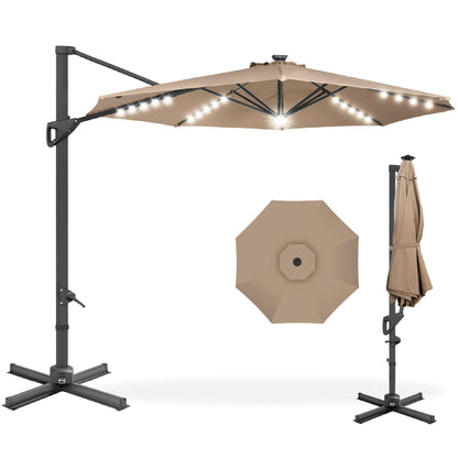 10ft 360-Degree Rotating Solar LED Offset Patio Umbrella with Adjustable Tilt