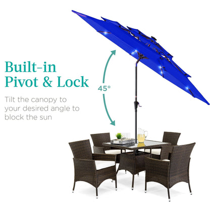 10ft 3-Tier Solar Patio Umbrella with Crank, Tilt Feature & 24 LED Lights