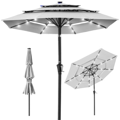 10ft 3-Tier Solar Patio Umbrella with Crank, Tilt Feature & 24 LED Lights