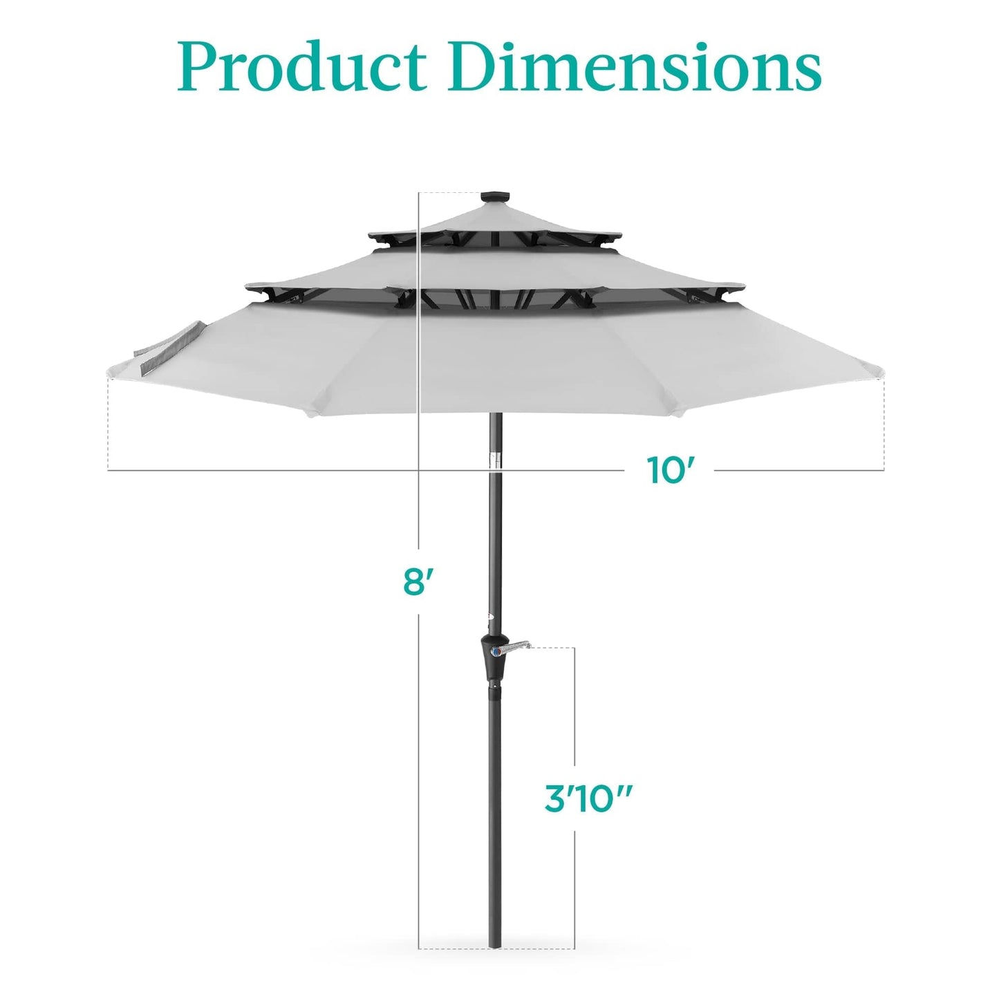 10ft 3-Tier Solar Patio Umbrella with Crank, Tilt Feature & 24 LED Lights