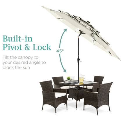 10ft 3-Tier Solar Patio Umbrella with Crank, Tilt Feature & 24 LED Lights