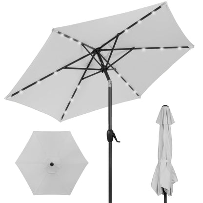 Outdoor Solar Patio Umbrella w/ Push Button Tilt, Crank Lift - 7.5ft