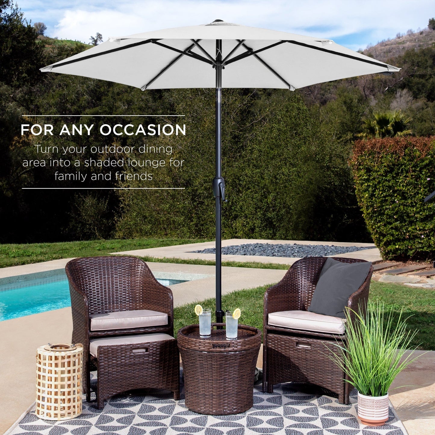 Outdoor Market Patio Umbrella w/ Push Button Tilt, Crank Lift - 7.5ft