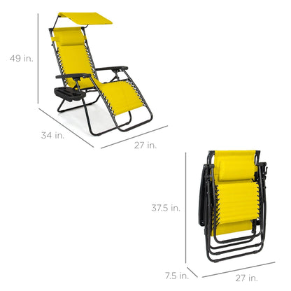 Folding Zero Gravity Recliner Patio Lounge Chair w/ Canopy, Side Tray