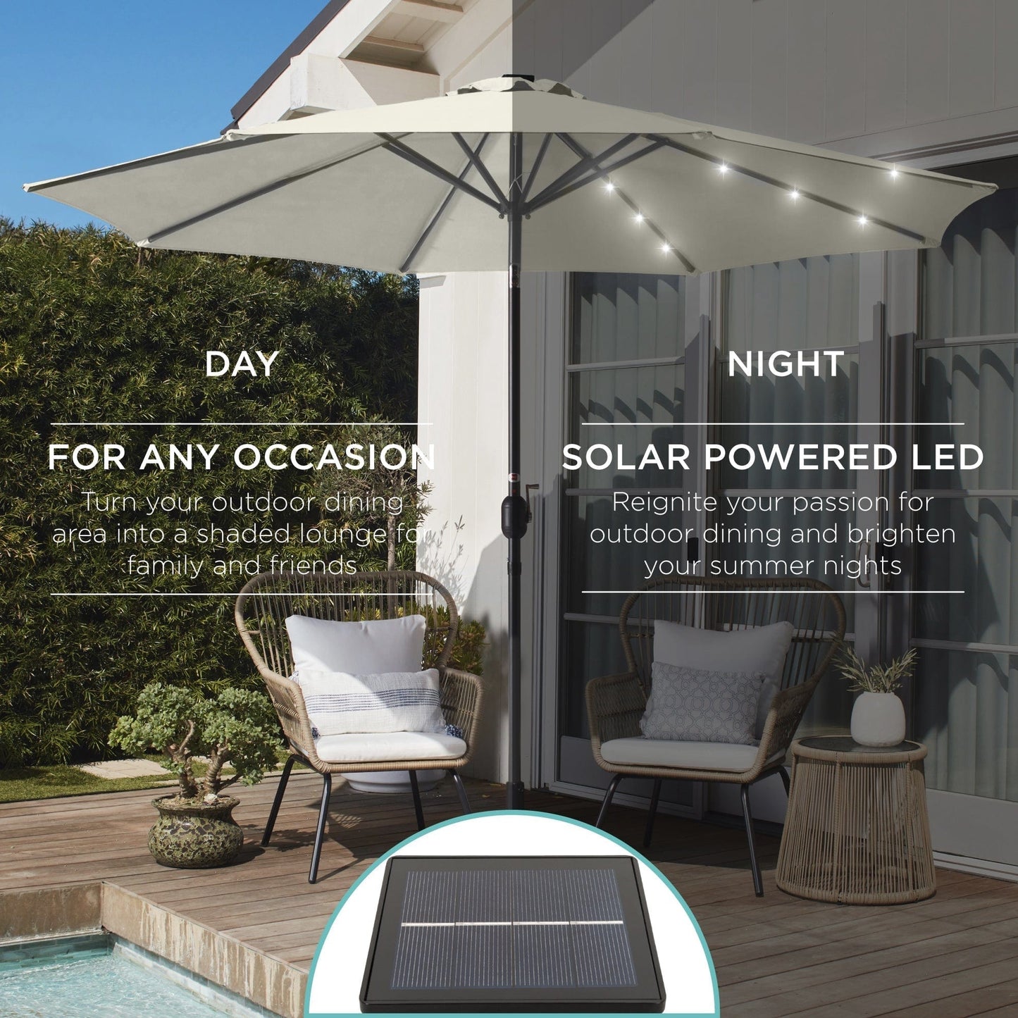 Solar LED Lighted Patio Umbrella w/ Tilt Adjustment, UV-Resistant- 10ft