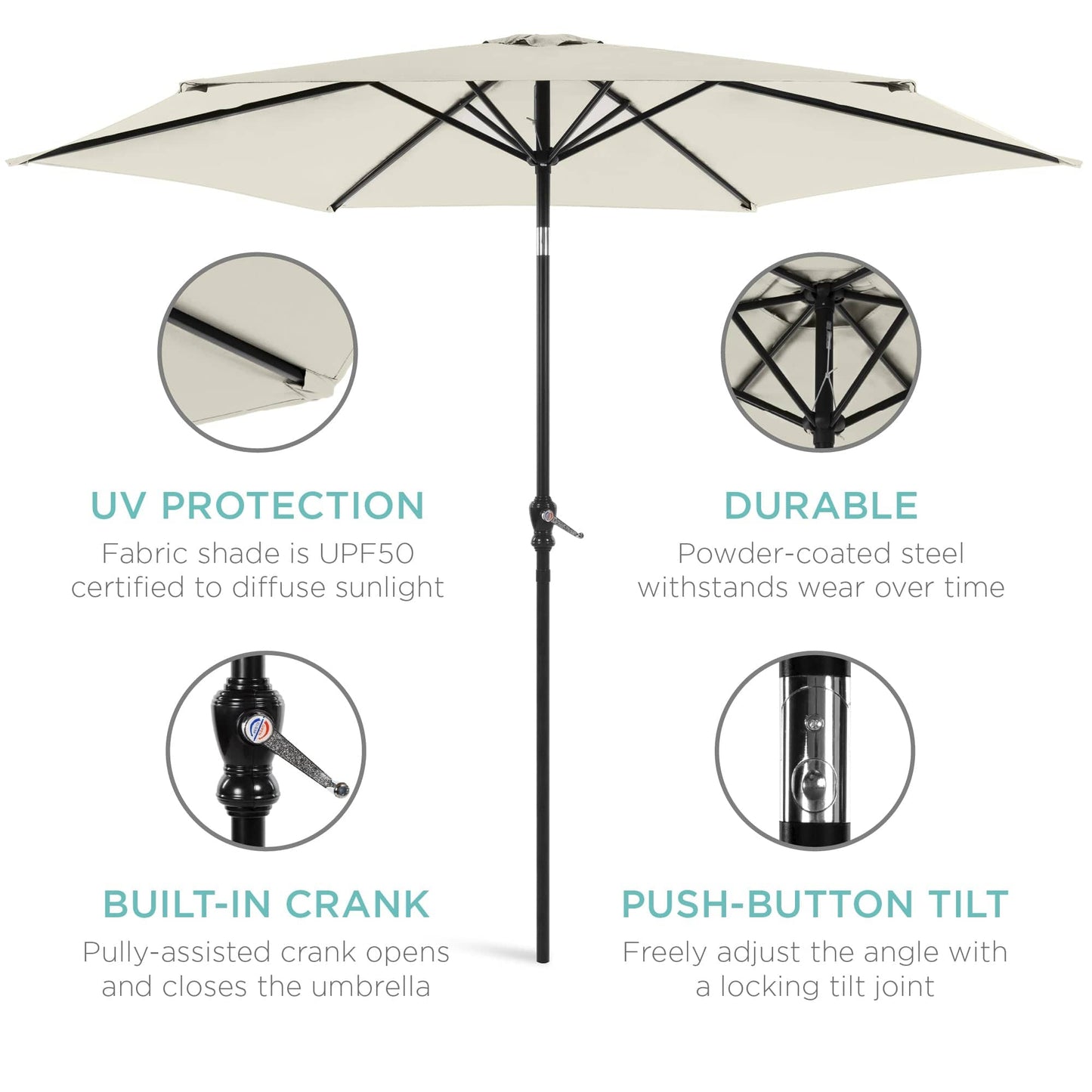 Outdoor Steel Market Patio Umbrella Decoration w/ Tilt, Crank Lift - 10ft