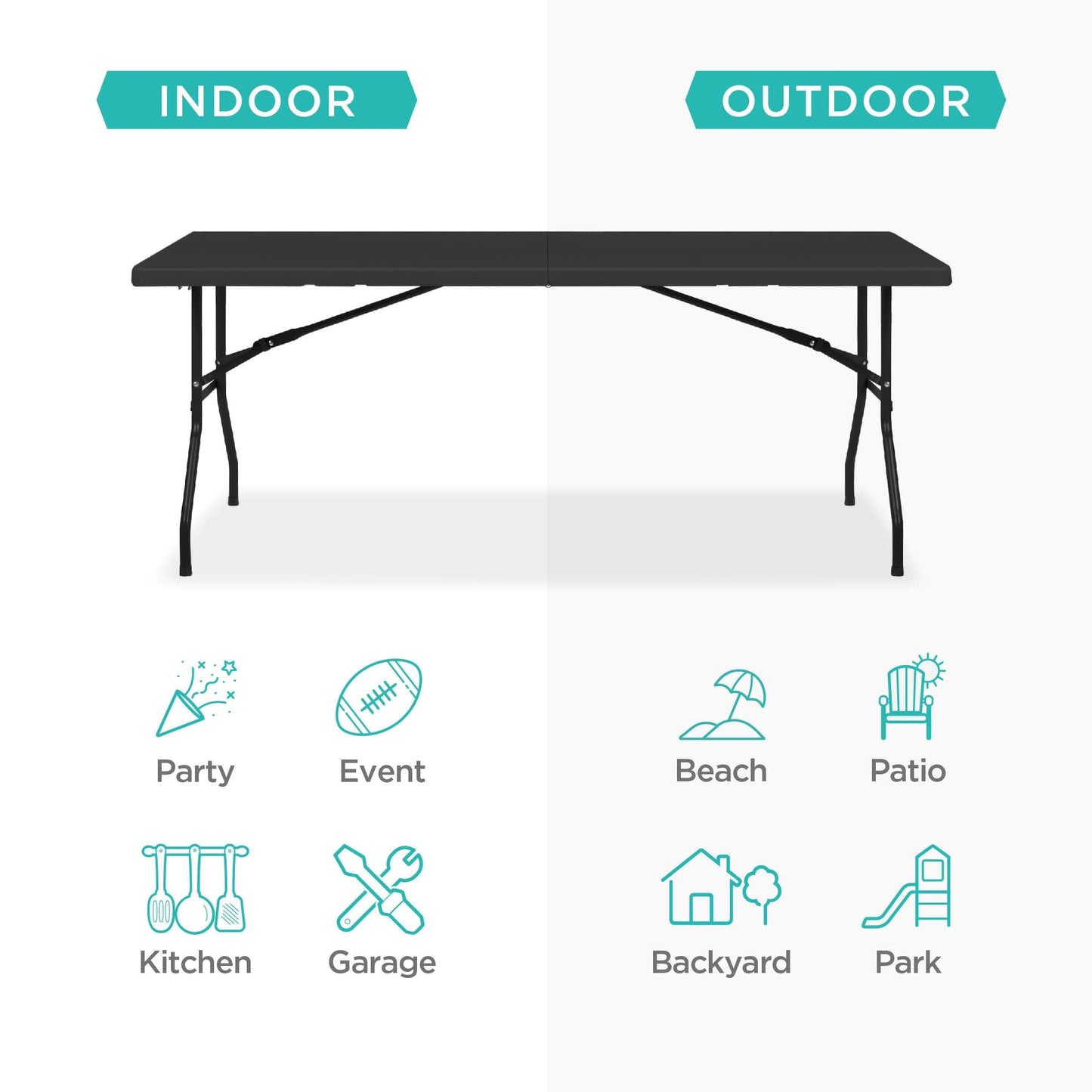 Portable Folding Plastic Dining Table w/ Handle, Lock - 6ft