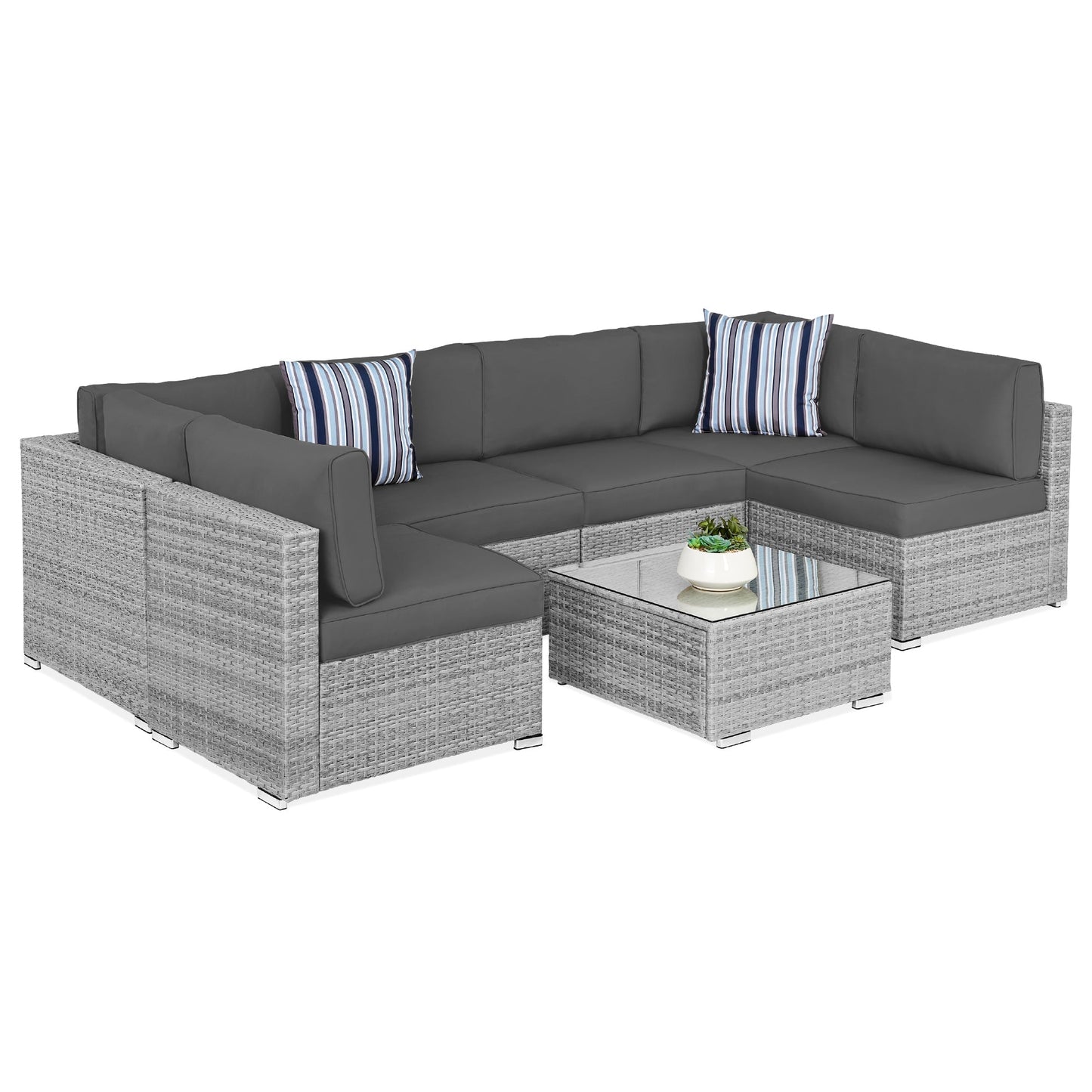 Modular 7-Piece Outdoor Wicker Sectional Set with Pillows and Cover