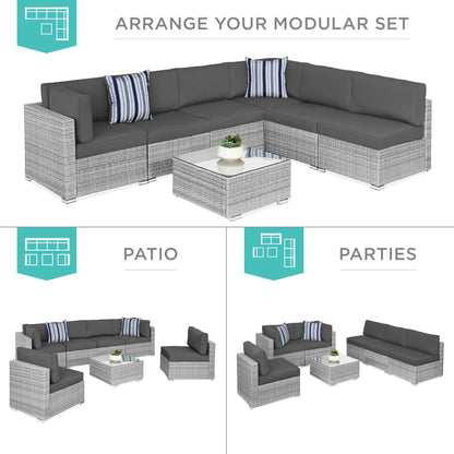 Modular 7-Piece Outdoor Wicker Sectional Set with Pillows and Cover