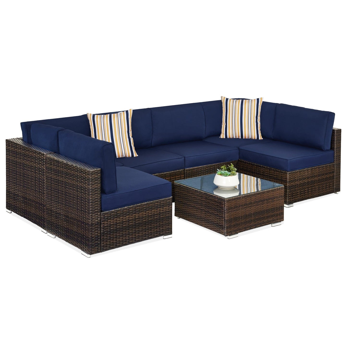 Modular 7-Piece Outdoor Wicker Sectional Set with Pillows and Cover