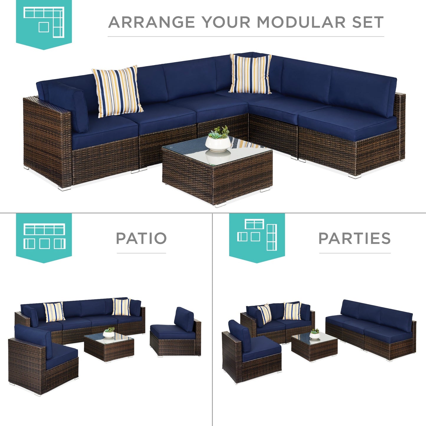 Modular 7-Piece Outdoor Wicker Sectional Set with Pillows and Cover