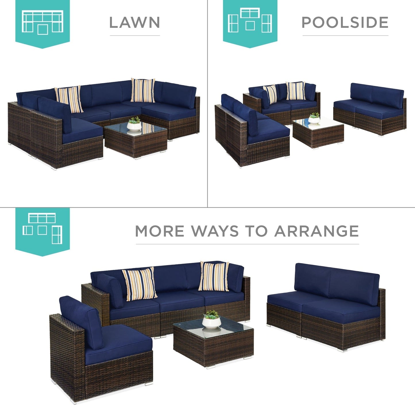 Modular 7-Piece Outdoor Wicker Sectional Set with Pillows and Cover