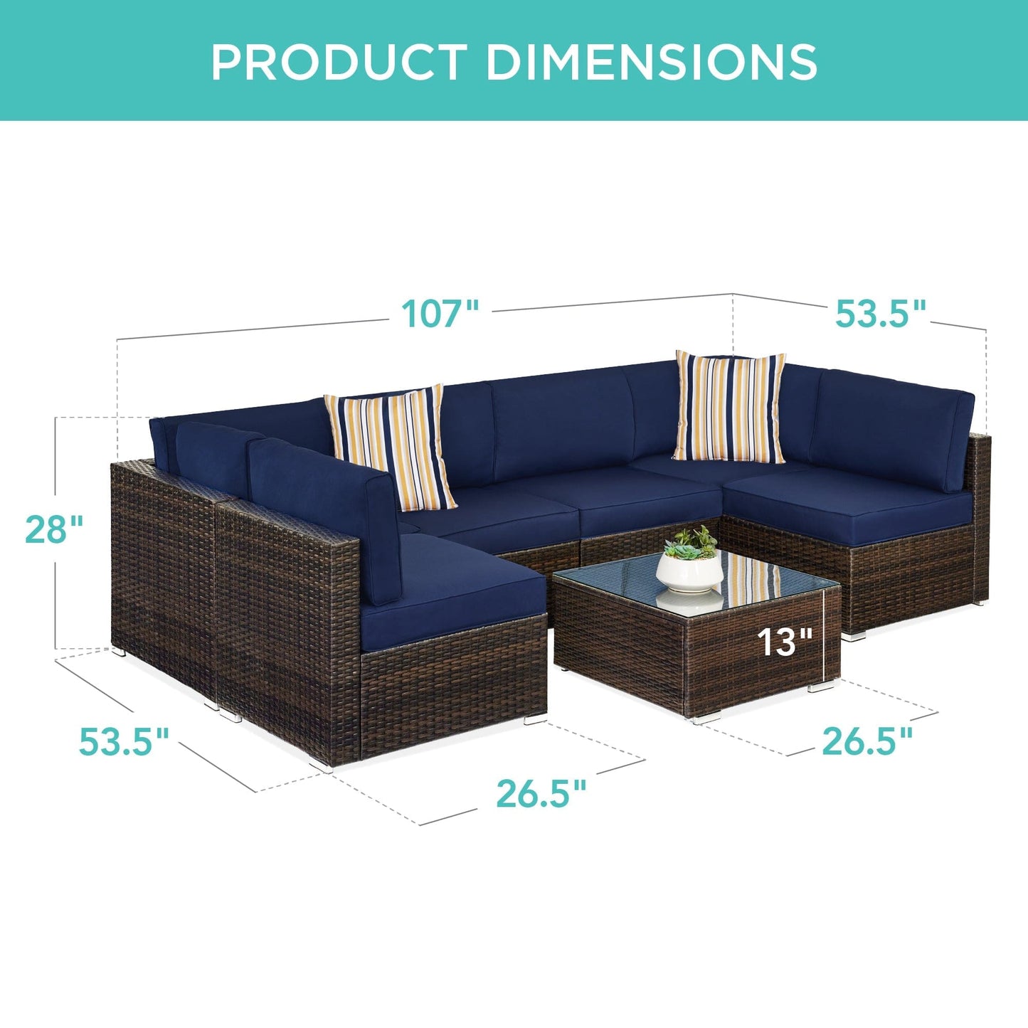 Modular 7-Piece Outdoor Wicker Sectional Set with Pillows and Cover