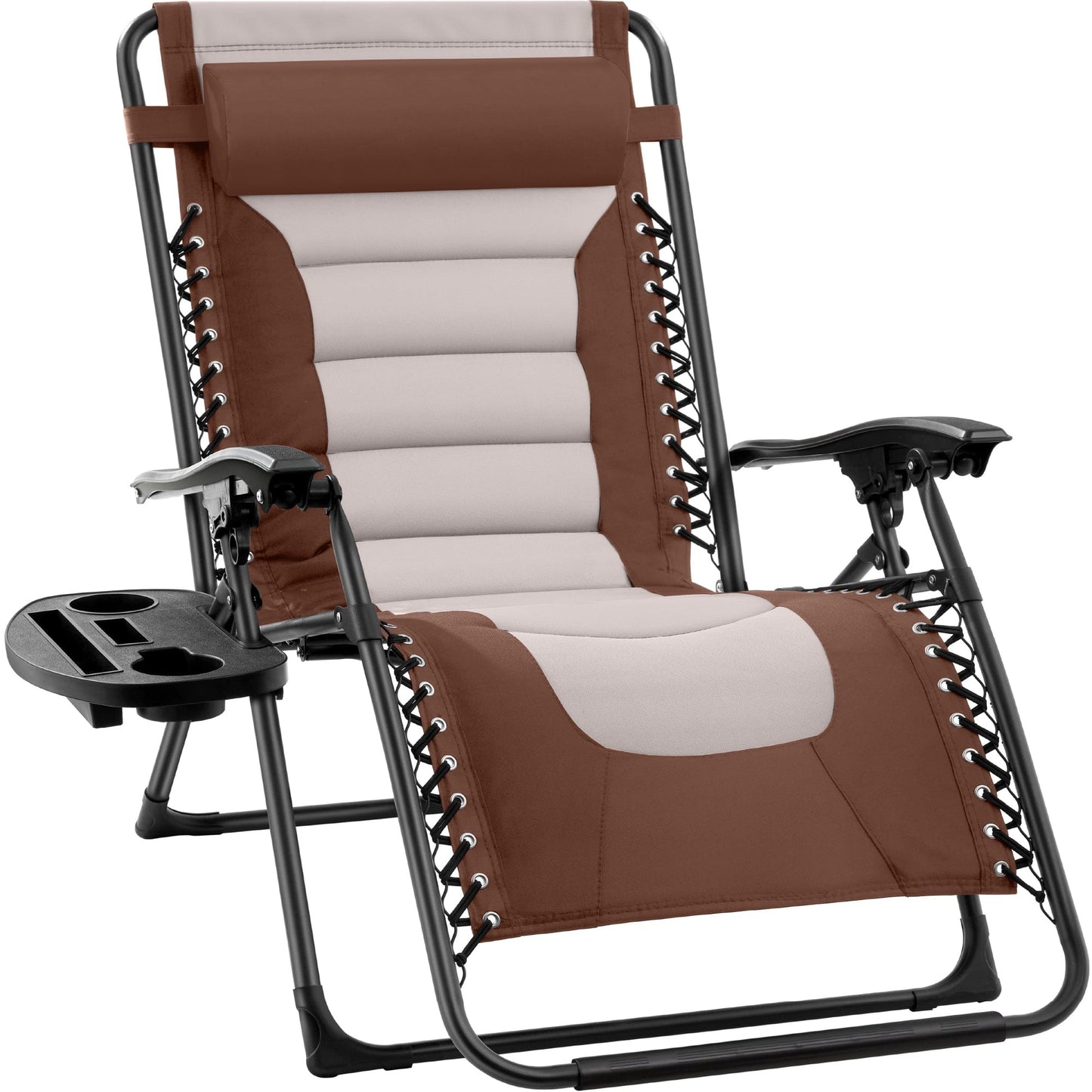 Oversized Padded Zero Gravity Chair, Folding Recliner w/ Headrest, Side Tray