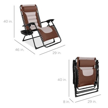 Oversized Padded Zero Gravity Chair, Folding Recliner w/ Headrest, Side Tray