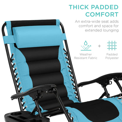 Oversized Padded Zero Gravity Chair, Folding Recliner w/ Headrest, Side Tray