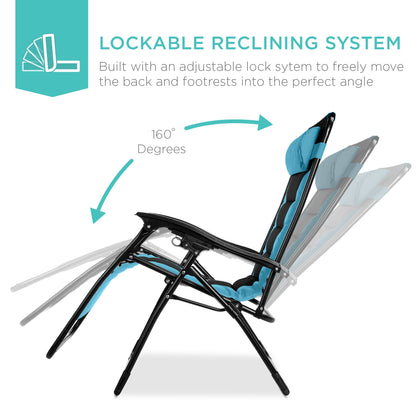 Oversized Padded Zero Gravity Chair, Folding Recliner w/ Headrest, Side Tray