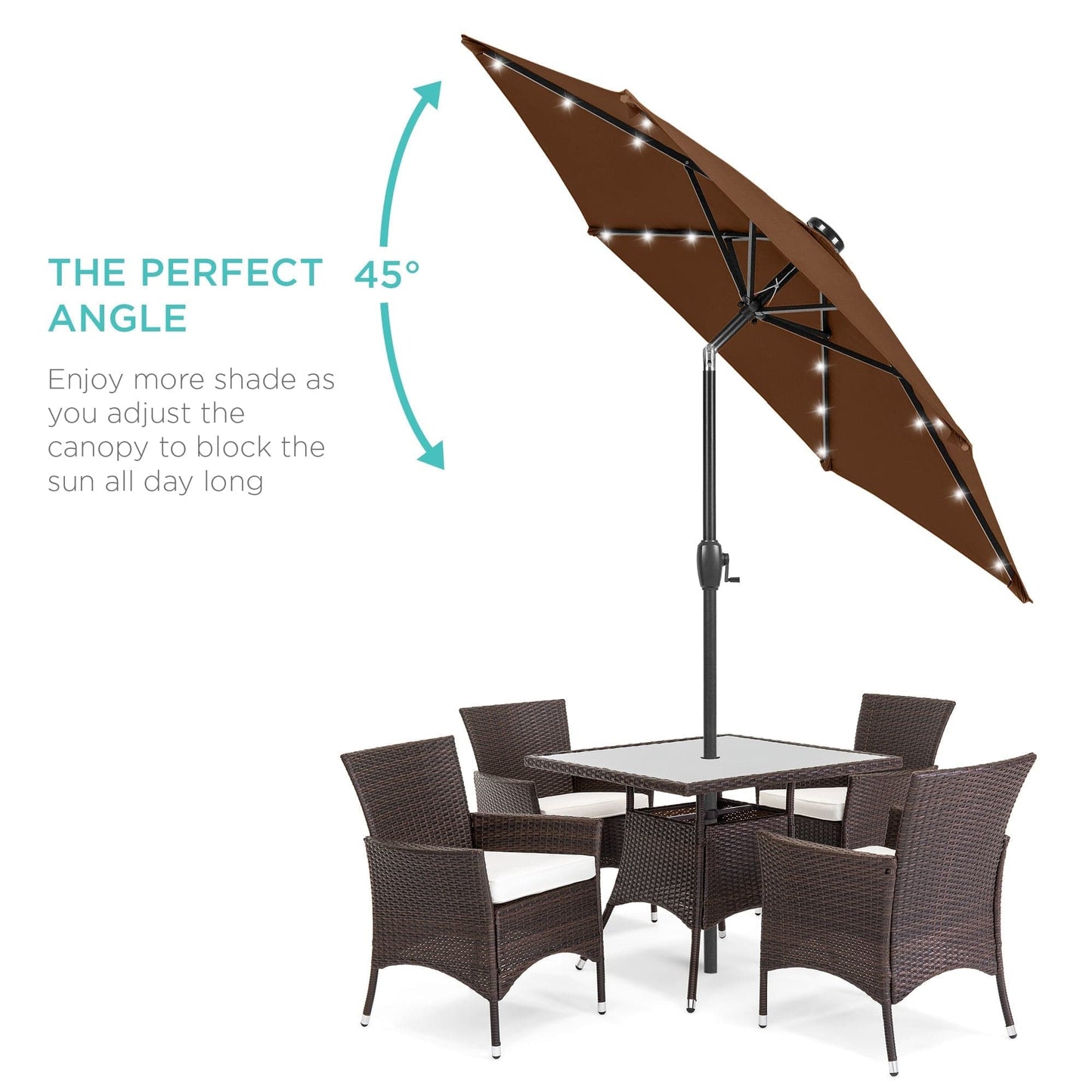 Outdoor Solar Patio Umbrella w/ Push Button Tilt, Crank Lift - 7.5ft