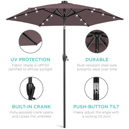 Outdoor Solar Patio Umbrella w/ Push Button Tilt, Crank Lift - 7.5ft