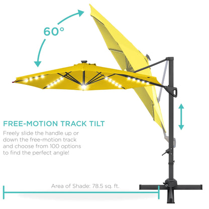 10ft 360-Degree Rotating Solar LED Offset Patio Umbrella with Adjustable Tilt