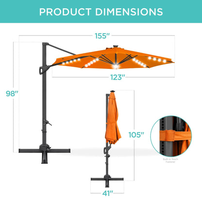 10ft 360-Degree Rotating Solar LED Offset Patio Umbrella with Adjustable Tilt