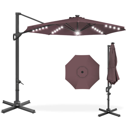 10ft 360-Degree Rotating Solar LED Offset Patio Umbrella with Adjustable Tilt