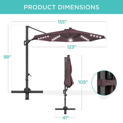 10ft 360-Degree Rotating Solar LED Offset Patio Umbrella with Adjustable Tilt