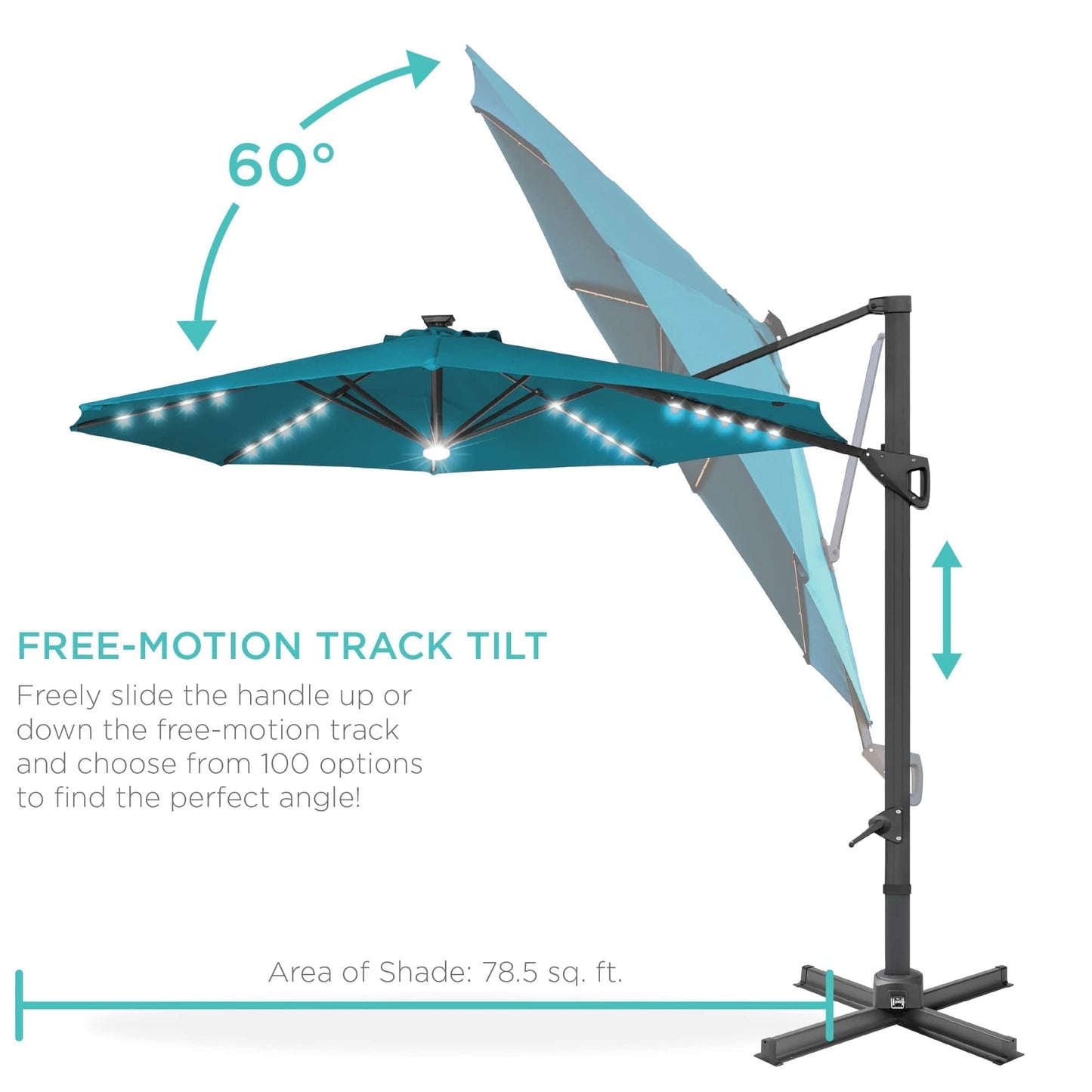 10ft 360-Degree Rotating Solar LED Offset Patio Umbrella with Adjustable Tilt