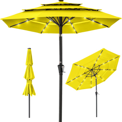 10ft 3-Tier Solar Patio Umbrella with Crank, Tilt Feature & 24 LED Lights