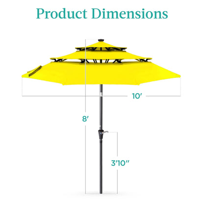 10ft 3-Tier Solar Patio Umbrella with Crank, Tilt Feature & 24 LED Lights