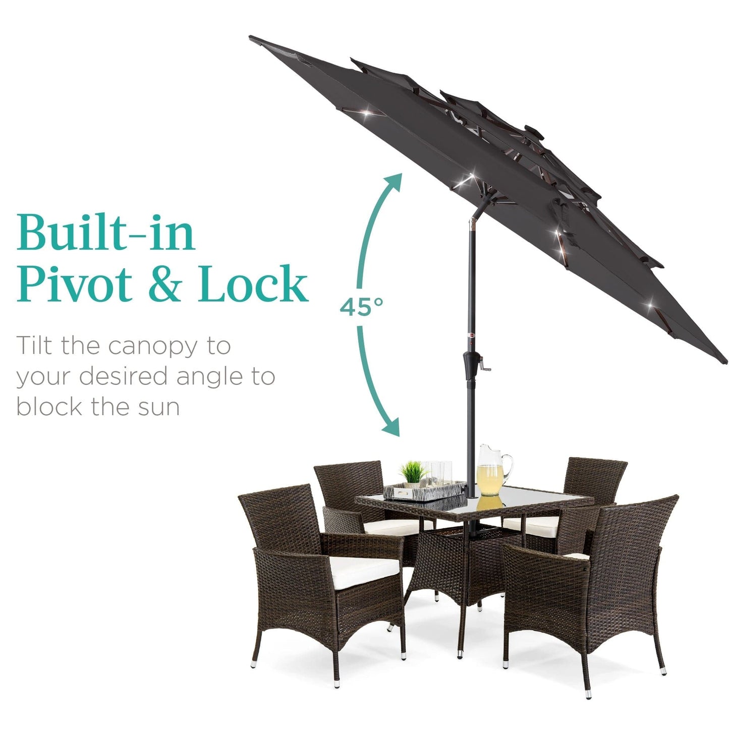 10ft 3-Tier Solar Patio Umbrella with Crank, Tilt Feature & 24 LED Lights