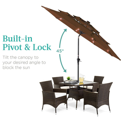 10ft 3-Tier Solar Patio Umbrella with Crank, Tilt Feature & 24 LED Lights