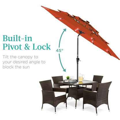 10ft 3-Tier Solar Patio Umbrella with Crank, Tilt Feature & 24 LED Lights