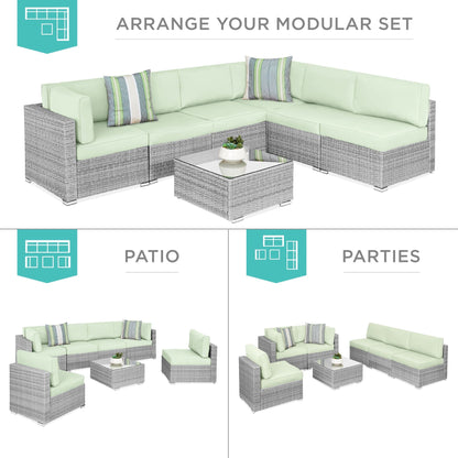 Modular 7-Piece Outdoor Wicker Sectional Set with Pillows and Cover