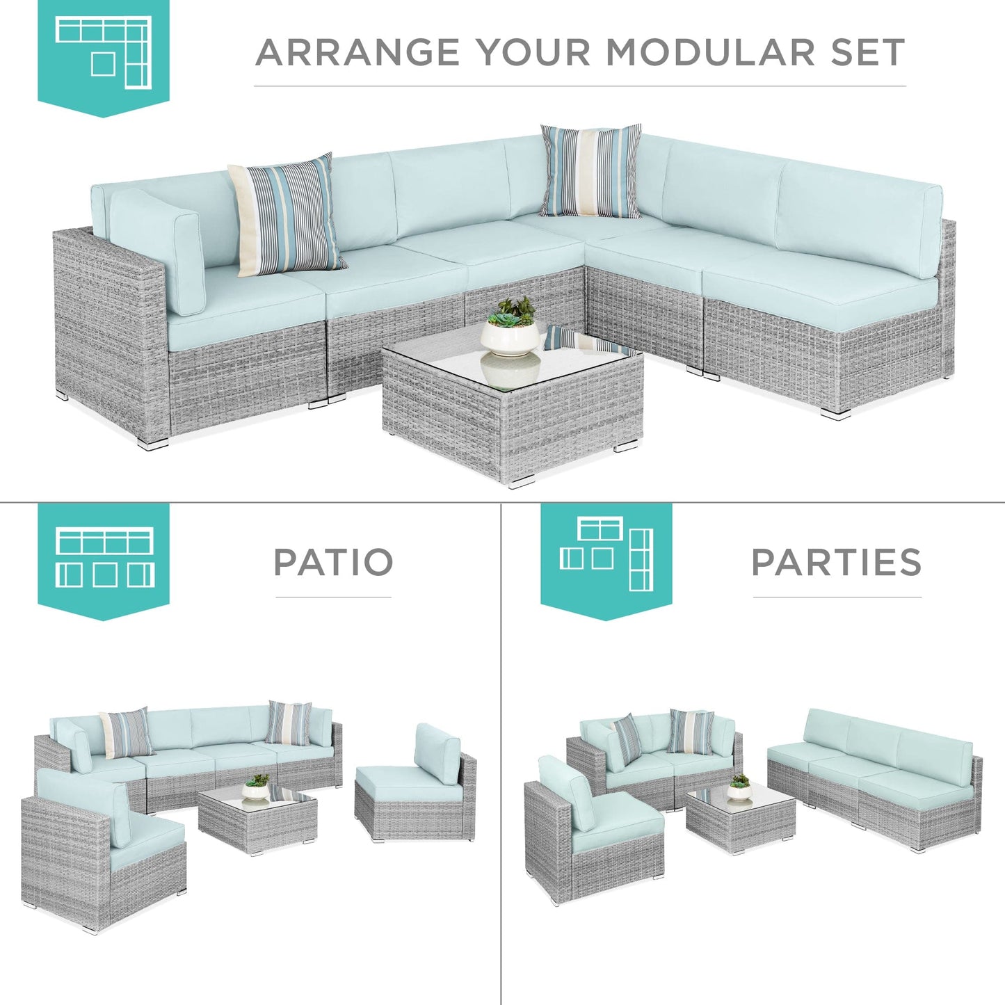 Modular 7-Piece Outdoor Wicker Sectional Set with Pillows and Cover