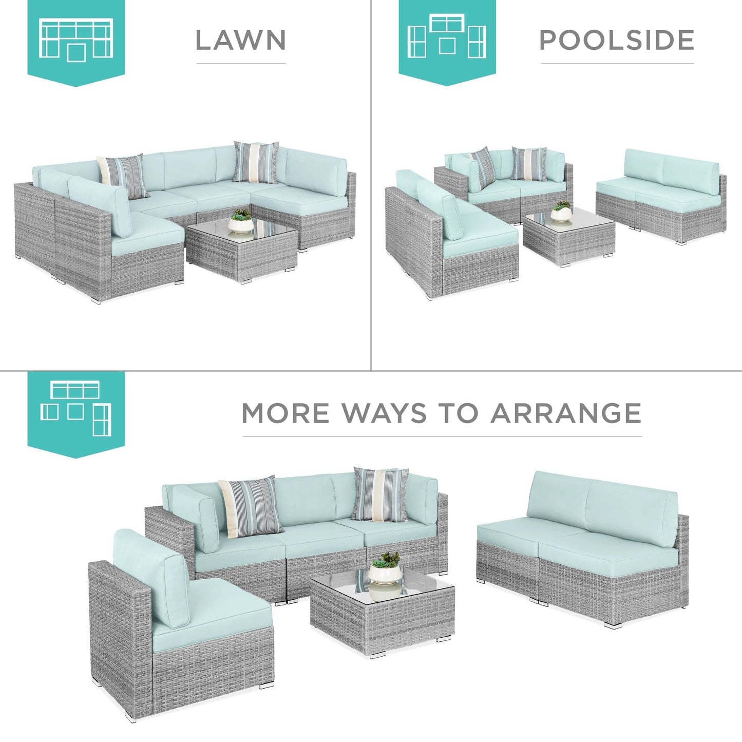 Modular 7-Piece Outdoor Wicker Sectional Set with Pillows and Cover