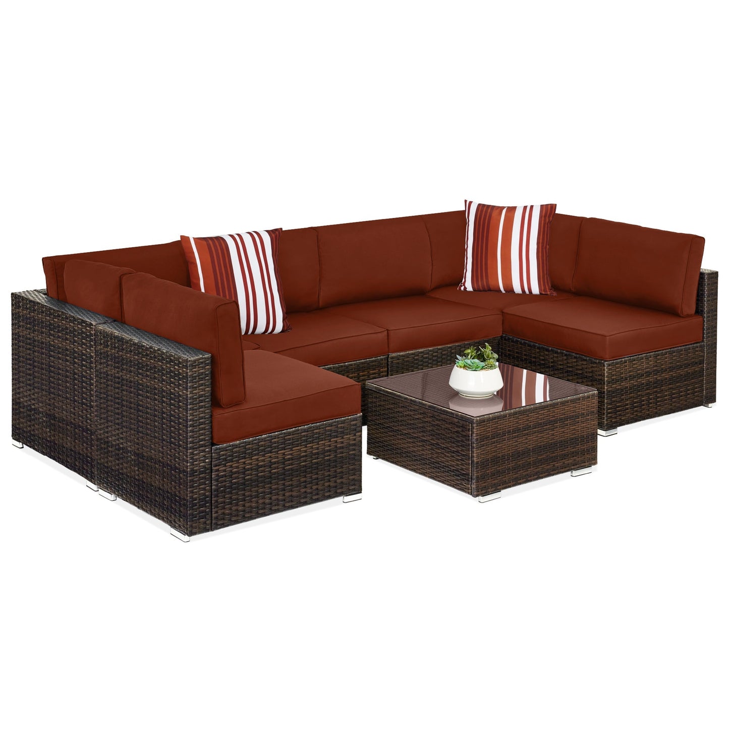 Modular 7-Piece Outdoor Wicker Sectional Set with Pillows and Cover