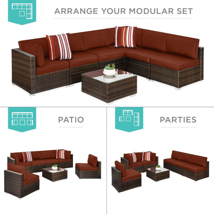 Modular 7-Piece Outdoor Wicker Sectional Set with Pillows and Cover