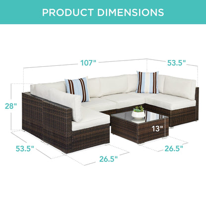 Modular 7-Piece Outdoor Wicker Sectional Set with Pillows and Cover