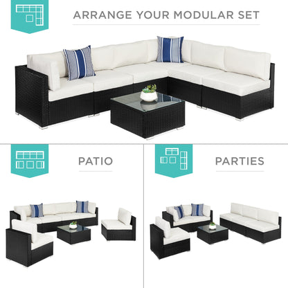 Modular 7-Piece Outdoor Wicker Sectional Set with Pillows and Cover