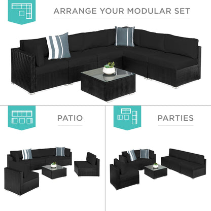 Modular 7-Piece Outdoor Wicker Sectional Set with Pillows and Cover