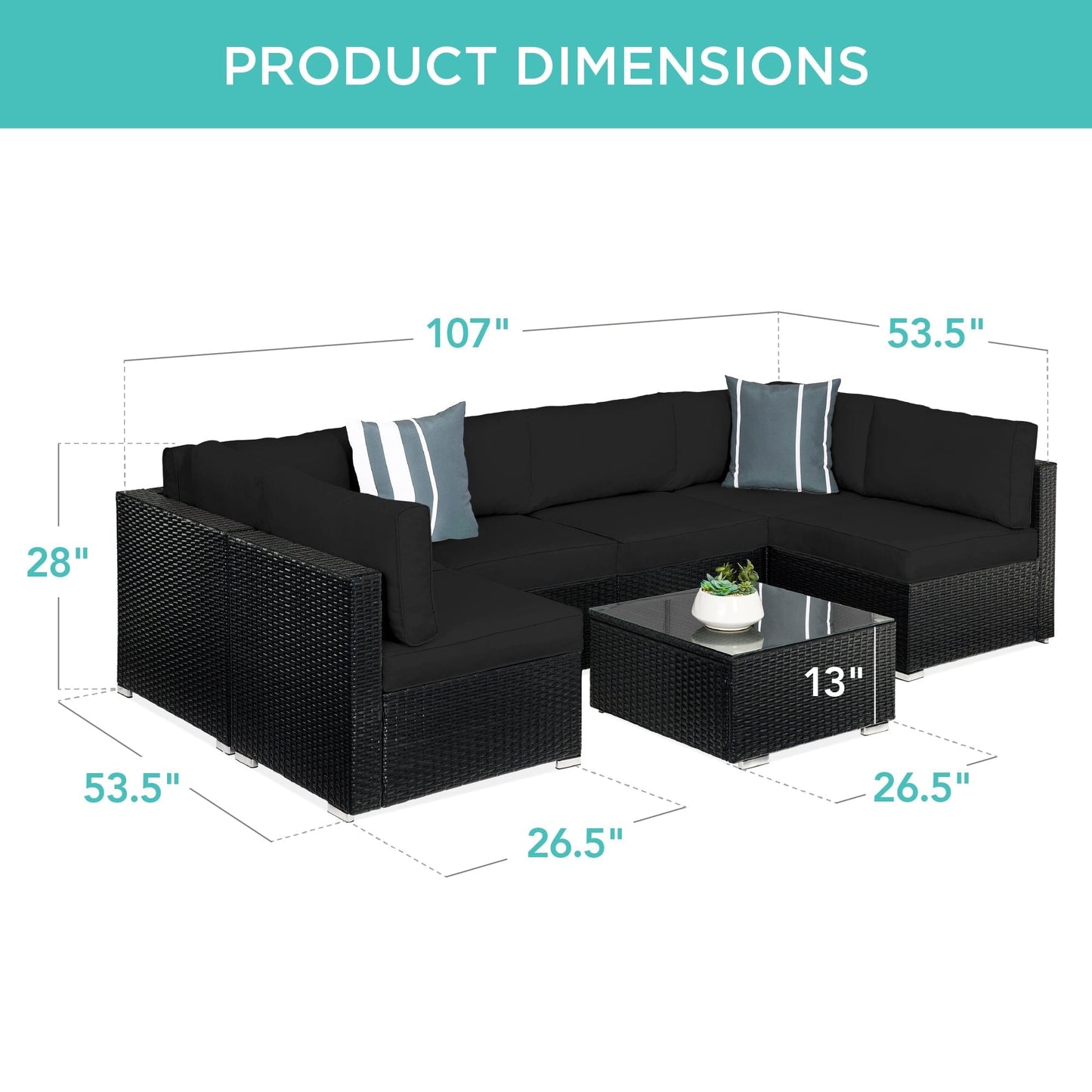 Modular 7-Piece Outdoor Wicker Sectional Set with Pillows and Cover