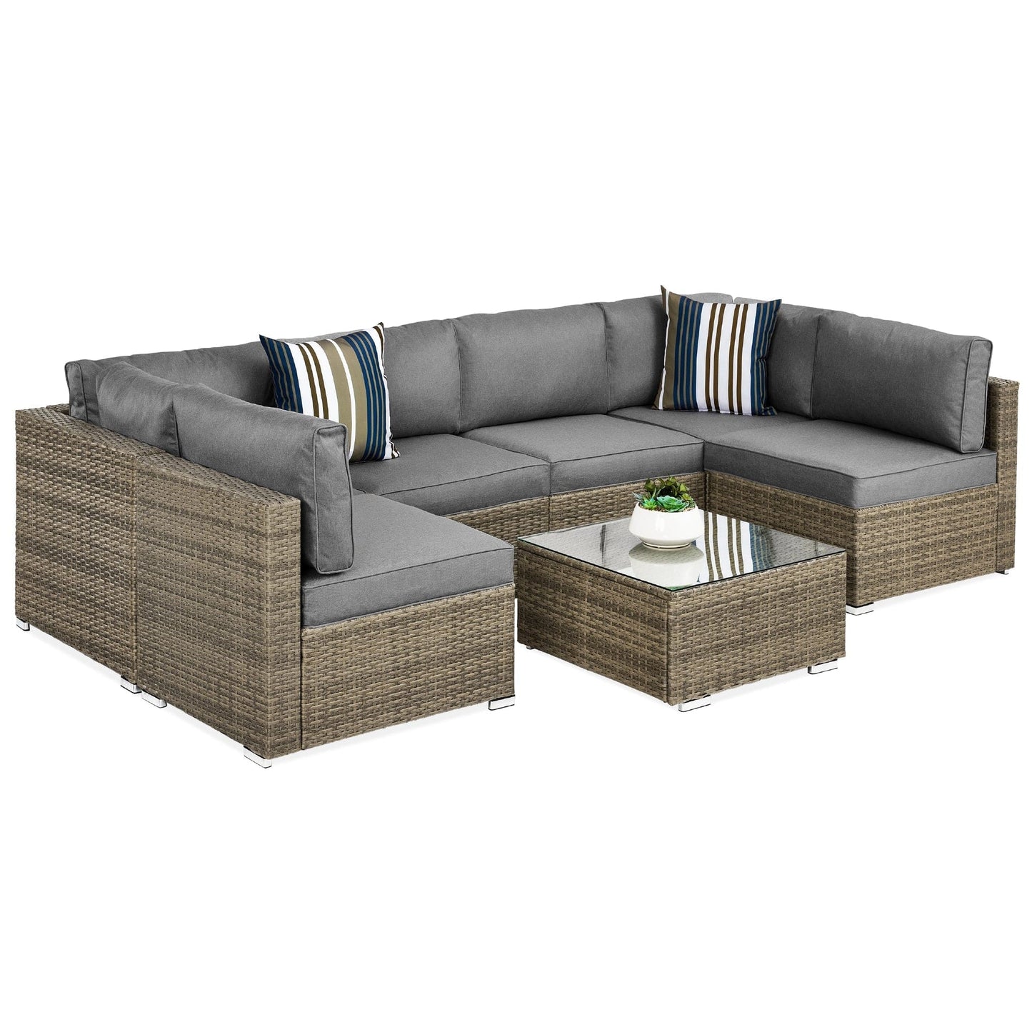 Modular 7-Piece Outdoor Wicker Sectional Set with Pillows and Cover