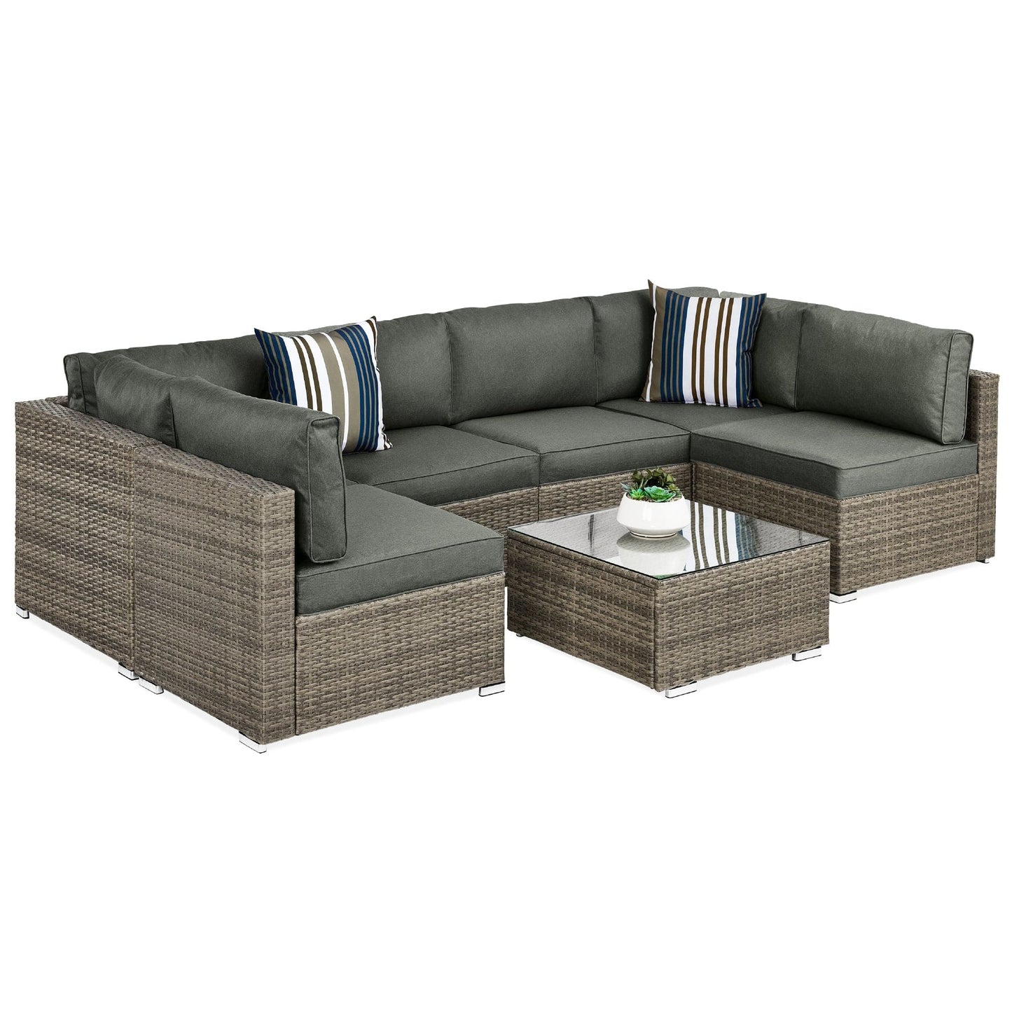 Modular 7-Piece Outdoor Wicker Sectional Set with Pillows and Cover