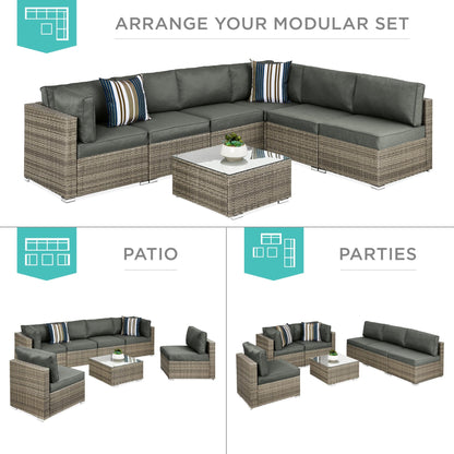 Modular 7-Piece Outdoor Wicker Sectional Set with Pillows and Cover